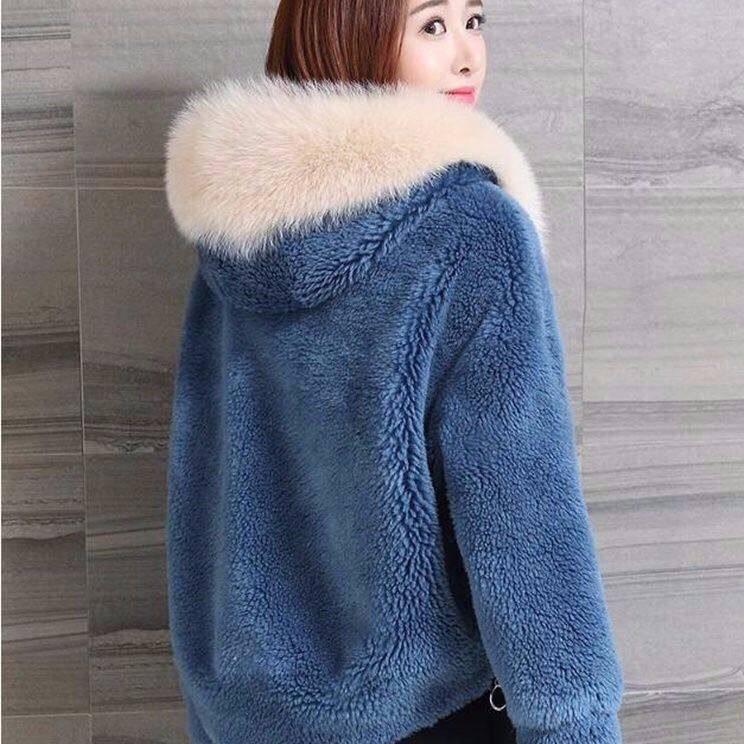 Hooded Lamb Wool Granulated Velvet Coat