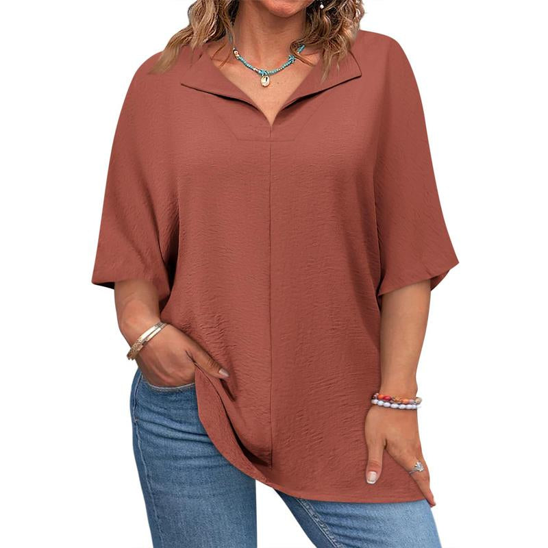 Beautife 【Xl-5Xl】Womens plus Size Tops Short Sleeve V Neck Tee Blouse Summer Loose Fit Casual Tunic Top