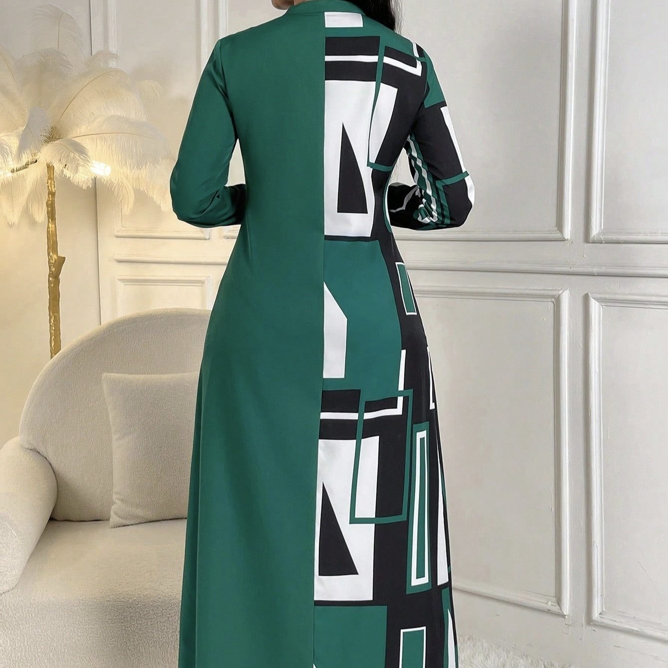 Women's V-neck Fashionable Printed Long Dress