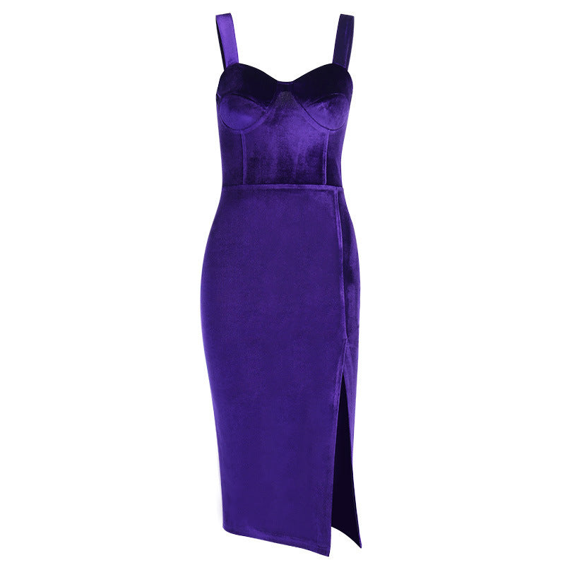 Suede dress with straps