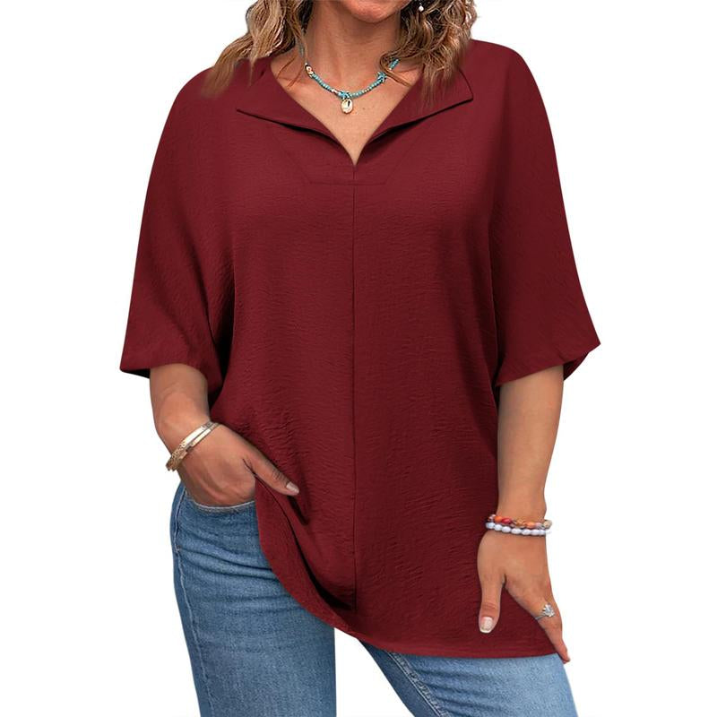 Beautife 【Xl-5Xl】Womens plus Size Tops Short Sleeve V Neck Tee Blouse Summer Loose Fit Casual Tunic Top