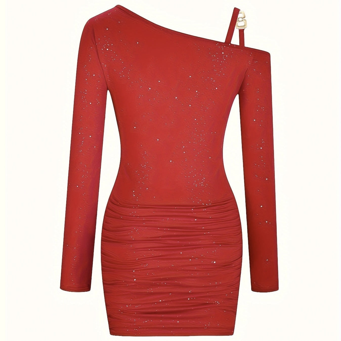 Ladies' Off Shoulder Sexy Solid Color Glossy Tight Fitting Dress