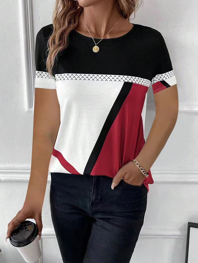 Women's Multi-color Digital Multicolor Printing Geometric Printed Short-sleeved T-shirt