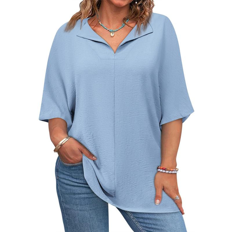 Beautife 【Xl-5Xl】Womens plus Size Tops Short Sleeve V Neck Tee Blouse Summer Loose Fit Casual Tunic Top
