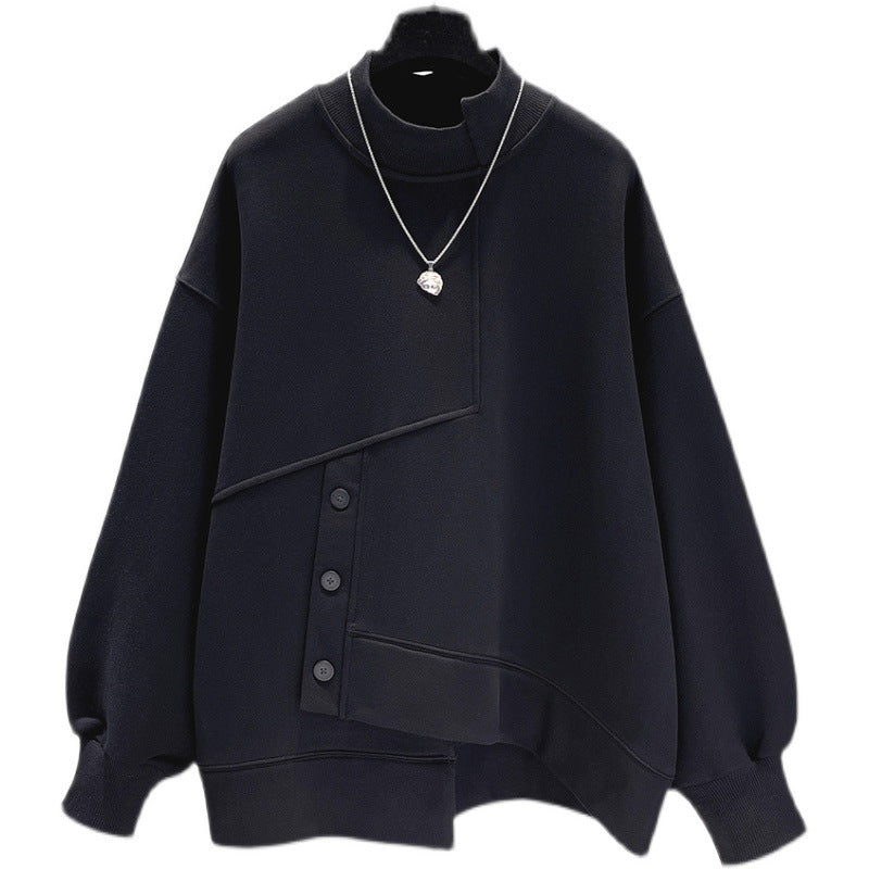 Women's Mock Neck Hoodie Short Spring And Autumn Loose Thick Coat Top