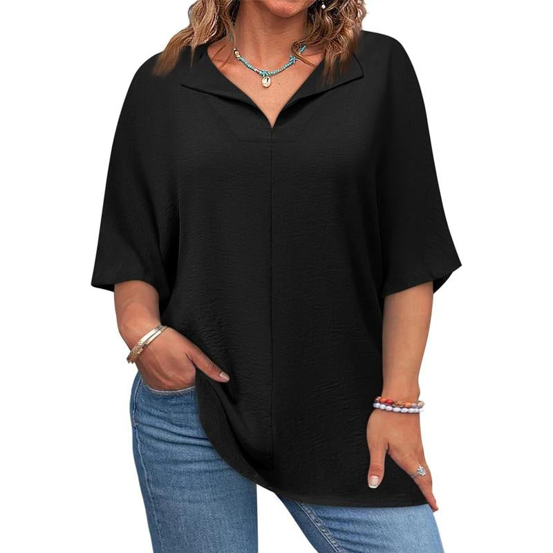 Beautife 【Xl-5Xl】Womens plus Size Tops Short Sleeve V Neck Tee Blouse Summer Loose Fit Casual Tunic Top