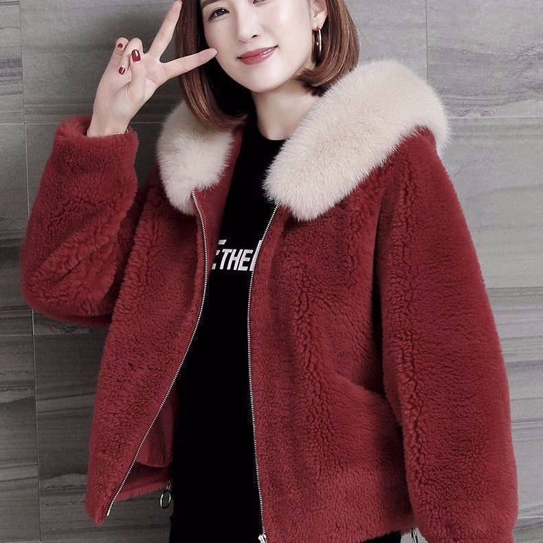 Hooded Lamb Wool Granulated Velvet Coat