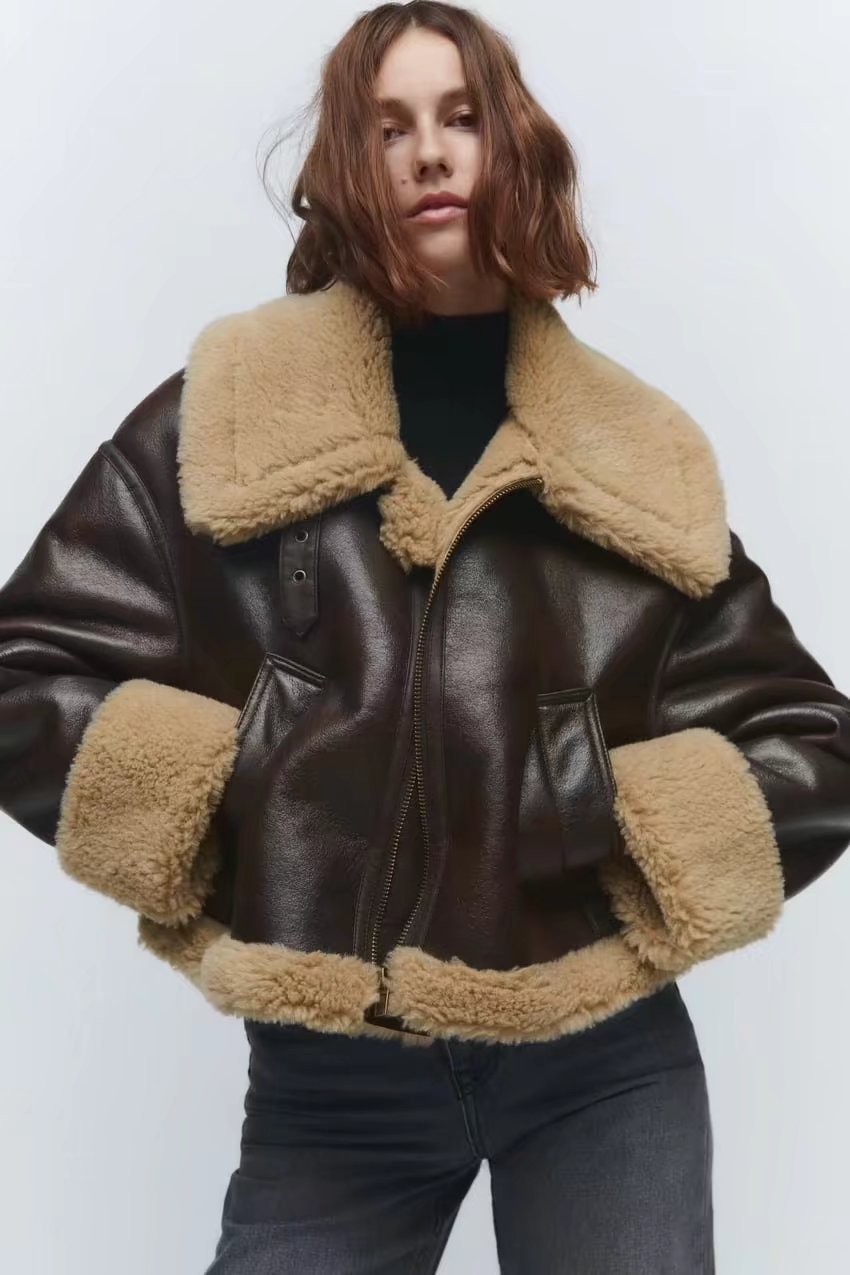 Women's Casual Fur Brown Double-sided Short Coat