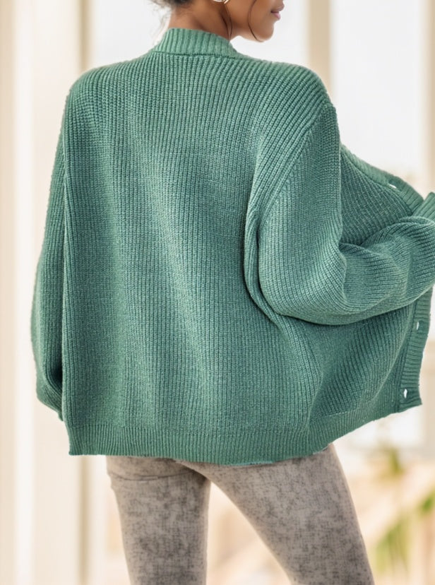 Women's Plain Color Front Button Knitted Cardigan Sweater Jacket Spring And Autumn
