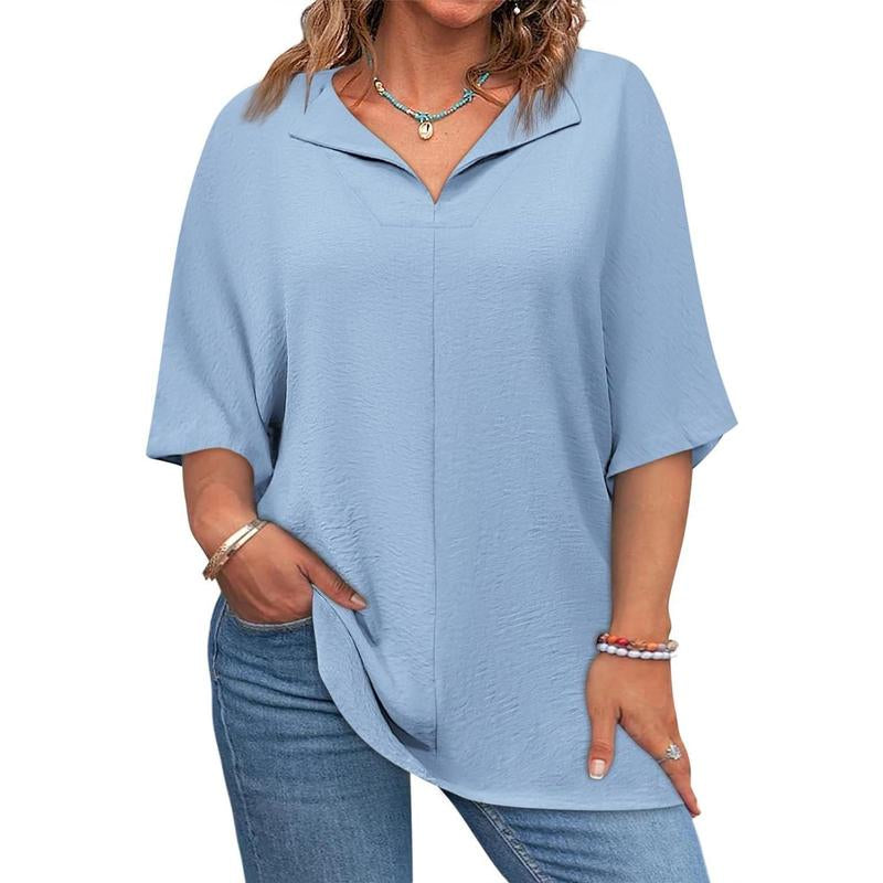 Beautife 【Xl-5Xl】Womens plus Size Tops Short Sleeve V Neck Tee Blouse Summer Loose Fit Casual Tunic Top