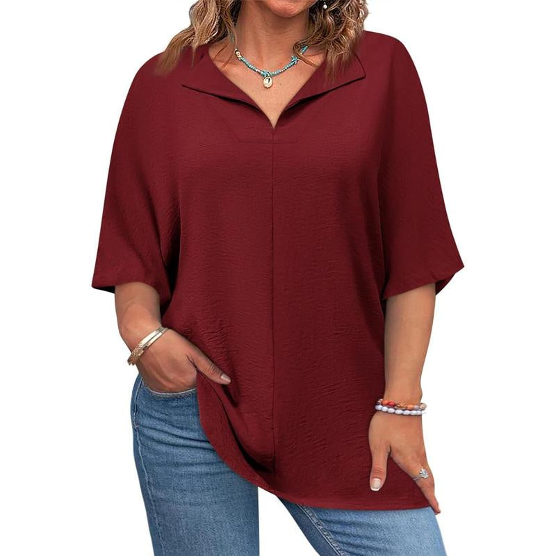 Beautife 【Xl-5Xl】Womens plus Size Tops Short Sleeve V Neck Tee Blouse Summer Loose Fit Casual Tunic Top
