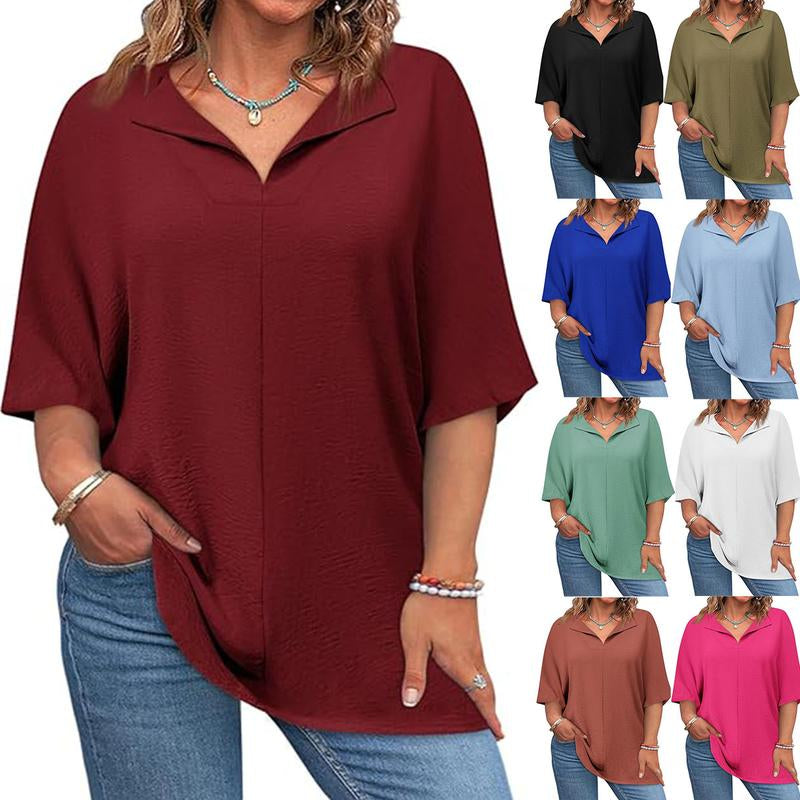 Beautife 【Xl-5Xl】Womens plus Size Tops Short Sleeve V Neck Tee Blouse Summer Loose Fit Casual Tunic Top