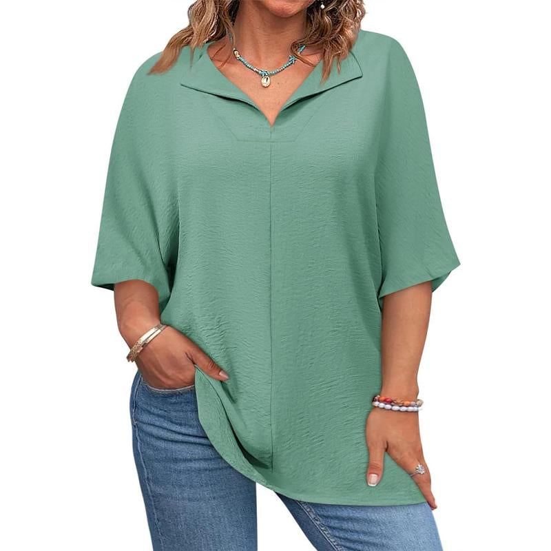 Beautife 【Xl-5Xl】Womens plus Size Tops Short Sleeve V Neck Tee Blouse Summer Loose Fit Casual Tunic Top