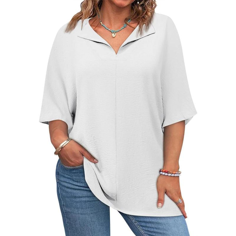 Beautife 【Xl-5Xl】Womens plus Size Tops Short Sleeve V Neck Tee Blouse Summer Loose Fit Casual Tunic Top
