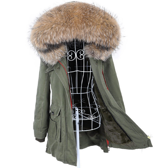 New Big Natural Real Raccoon Fur Collar Coat Luxu