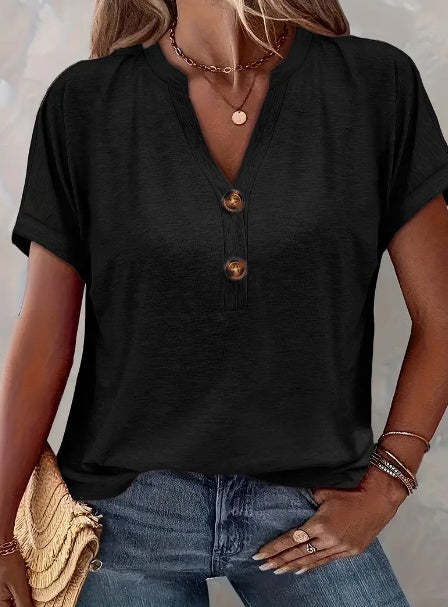 Women's Solid Color Button Short Sleeved Shirt