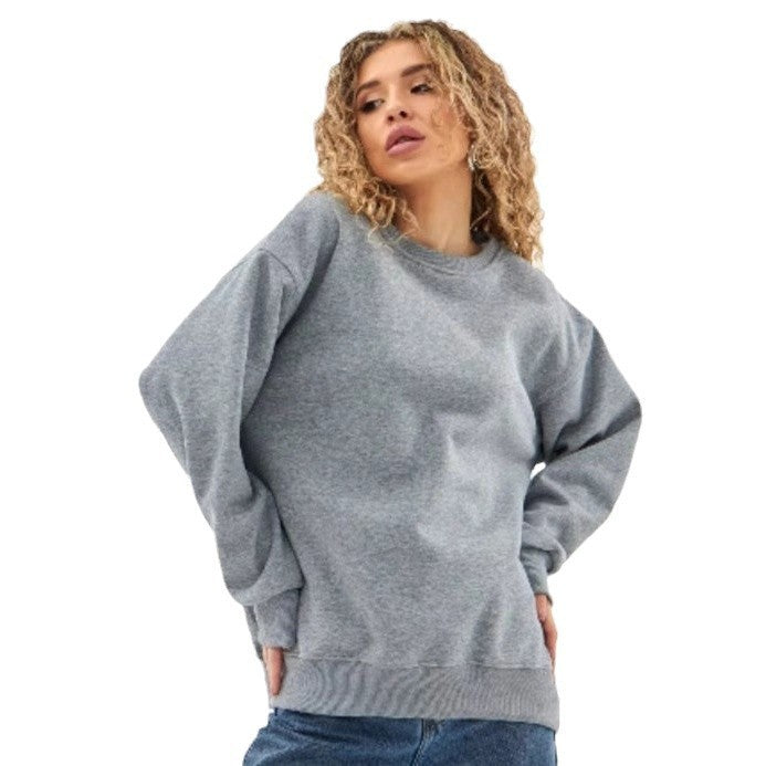 Fleece-lined Thick Round Neck Loose-fitting Solid Color Long Sleeves Sweater