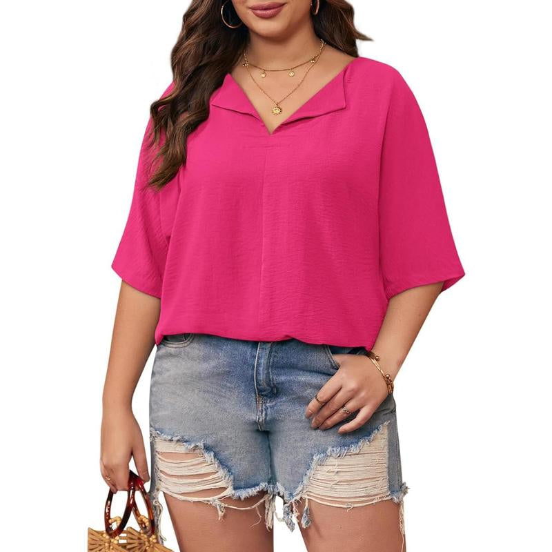 Beautife 【Xl-5Xl】Womens plus Size Tops Short Sleeve V Neck Tee Blouse Summer Loose Fit Casual Tunic Top