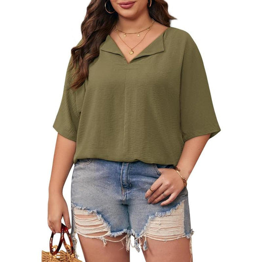 Beautife 【Xl-5Xl】Womens plus Size Tops Short Sleeve V Neck Tee Blouse Summer Loose Fit Casual Tunic Top