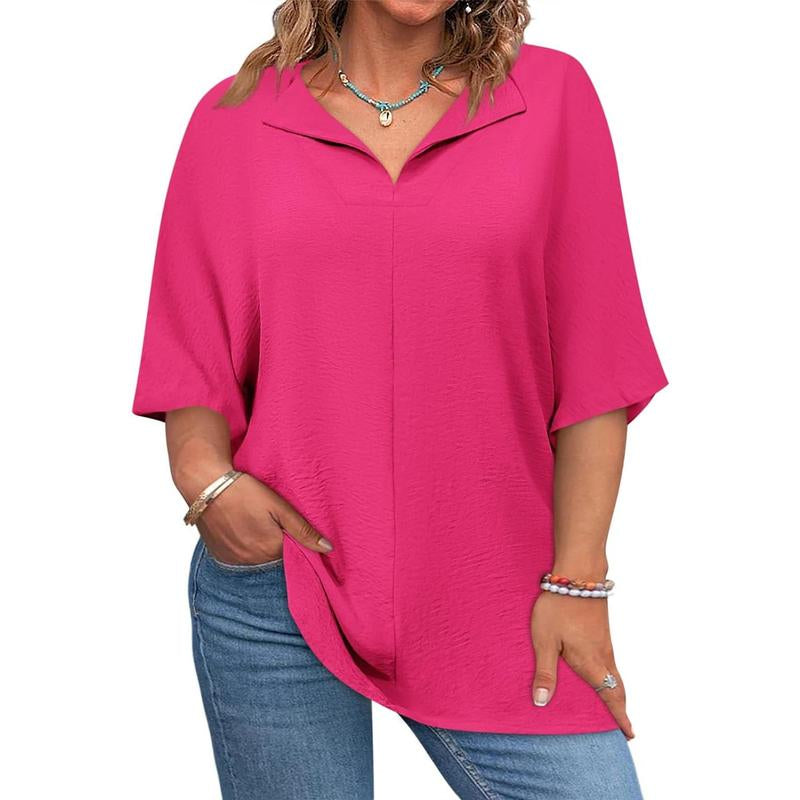Beautife 【Xl-5Xl】Womens plus Size Tops Short Sleeve V Neck Tee Blouse Summer Loose Fit Casual Tunic Top