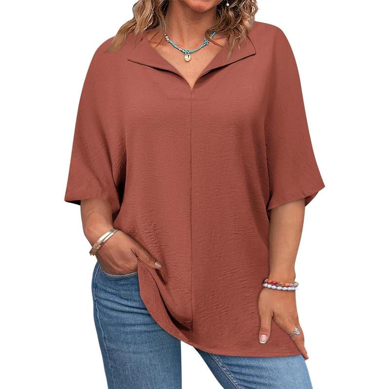 Beautife 【Xl-5Xl】Womens plus Size Tops Short Sleeve V Neck Tee Blouse Summer Loose Fit Casual Tunic Top
