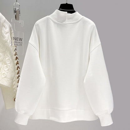 Women's Mock Neck Hoodie Short Spring And Autumn Loose Thick Coat Top