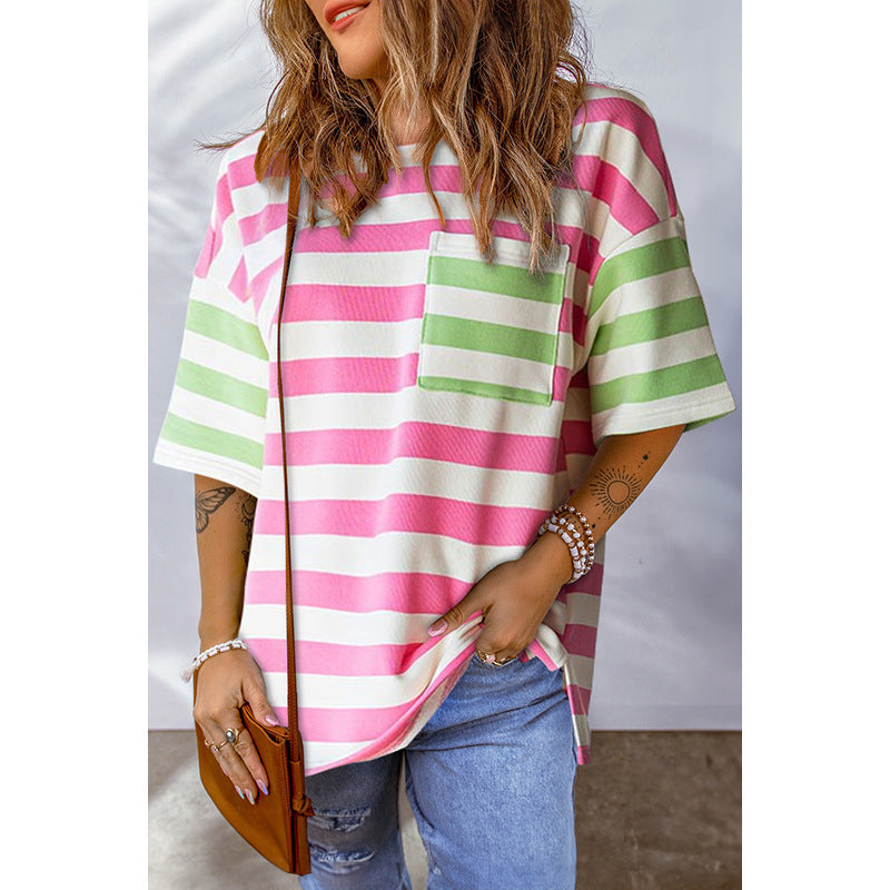 Round Neck T-shirt Women's European And American Loose Casual Dopamine Short Sleeve Top
