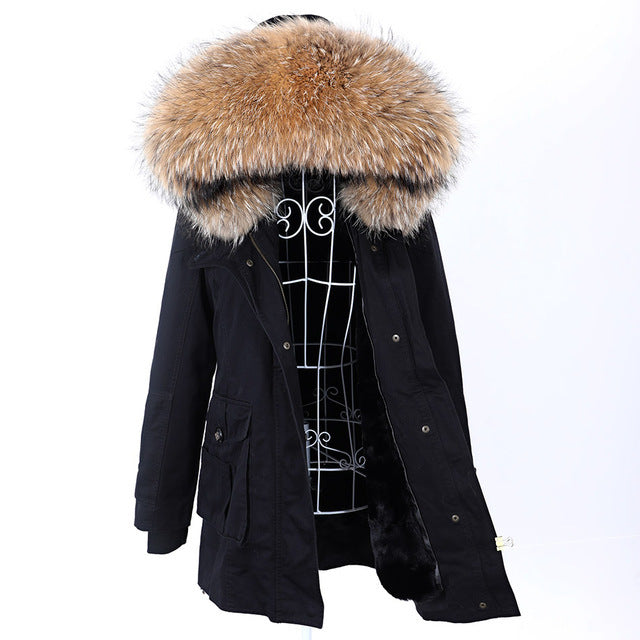 New Big Natural Real Raccoon Fur Collar Coat Luxu