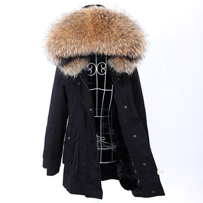 New Big Natural Real Raccoon Fur Collar Coat Luxu