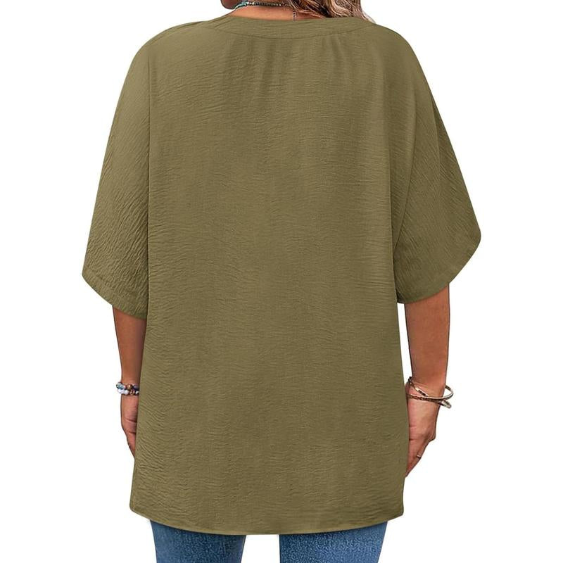 Beautife 【Xl-5Xl】Womens plus Size Tops Short Sleeve V Neck Tee Blouse Summer Loose Fit Casual Tunic Top