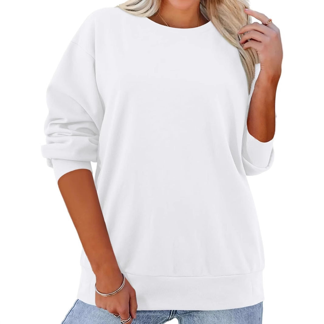 Fleece-lined Thick Round Neck Loose-fitting Solid Color Long Sleeves Sweater