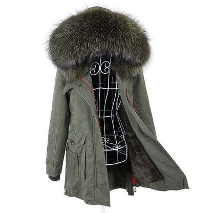 New Big Natural Real Raccoon Fur Collar Coat Luxu