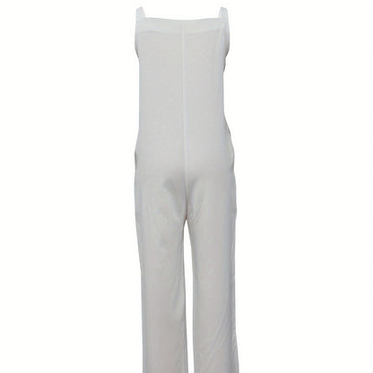 Women's Linen Workwear, Casual Version, Casual Feather Print, Sleeveless Bib, Vacation Lazy Jumpsuit, Jumpsuit