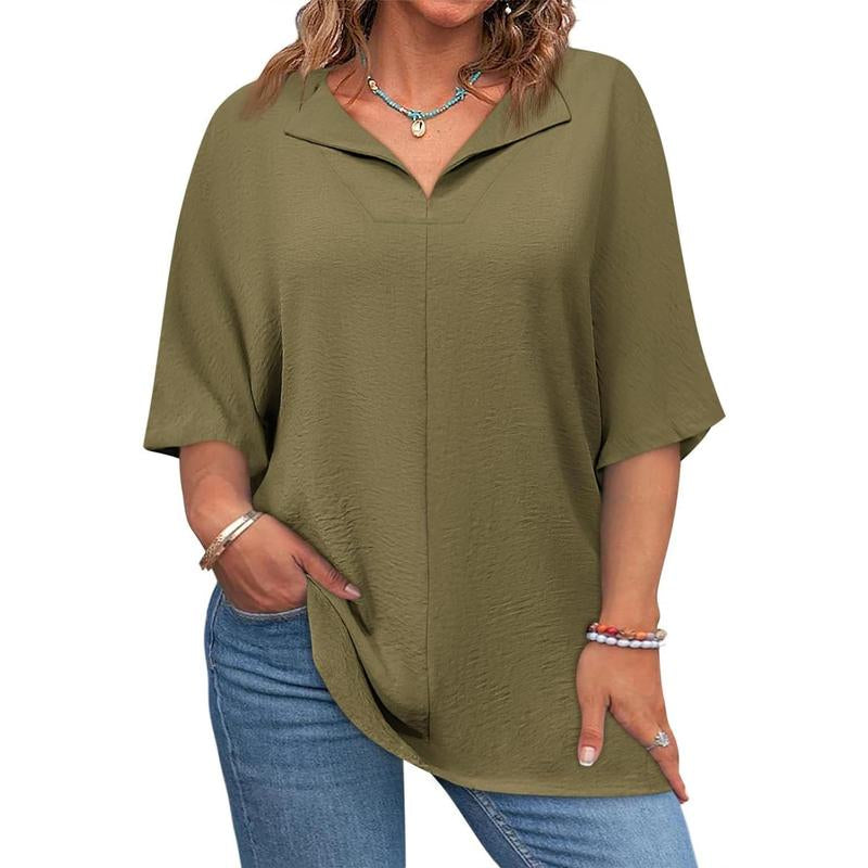 Beautife 【Xl-5Xl】Womens plus Size Tops Short Sleeve V Neck Tee Blouse Summer Loose Fit Casual Tunic Top