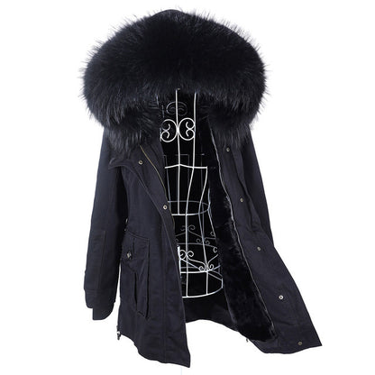 New Big Natural Real Raccoon Fur Collar Coat Luxu